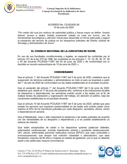 Acuerdo CSJSUA20-36